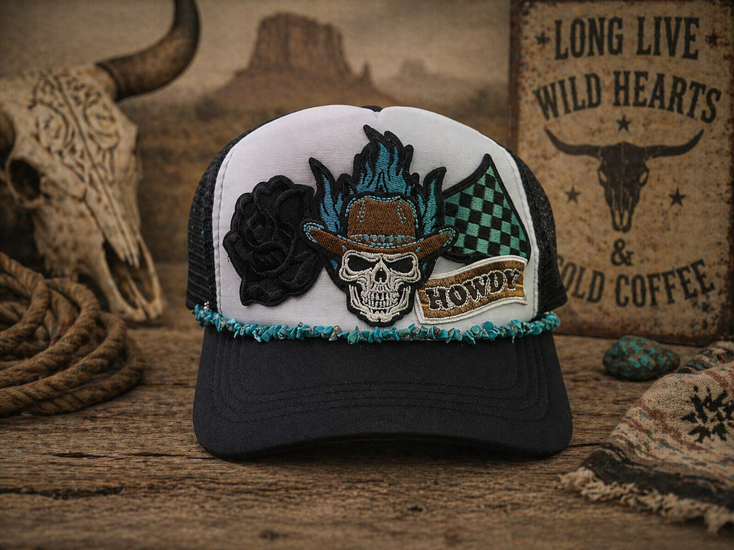 Wild Heart Howdy Skull Trucker Hat